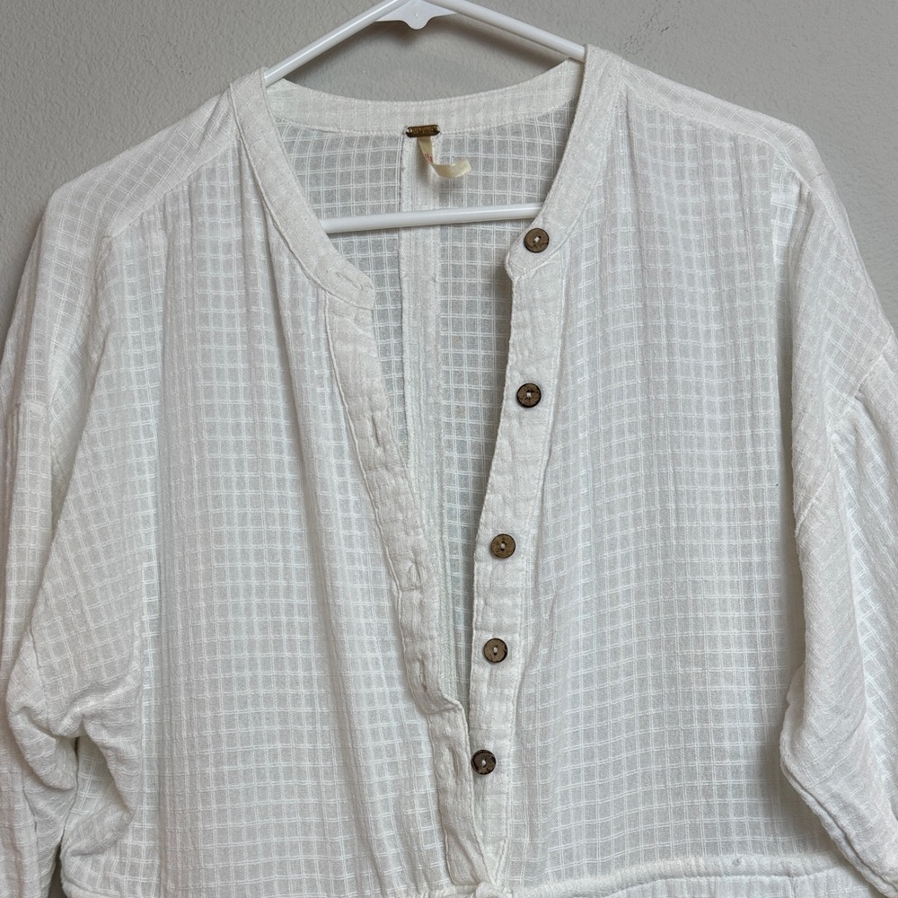 Free People White Boho Mini Dress with Ties & Pockets - L - Picture 4 of 11